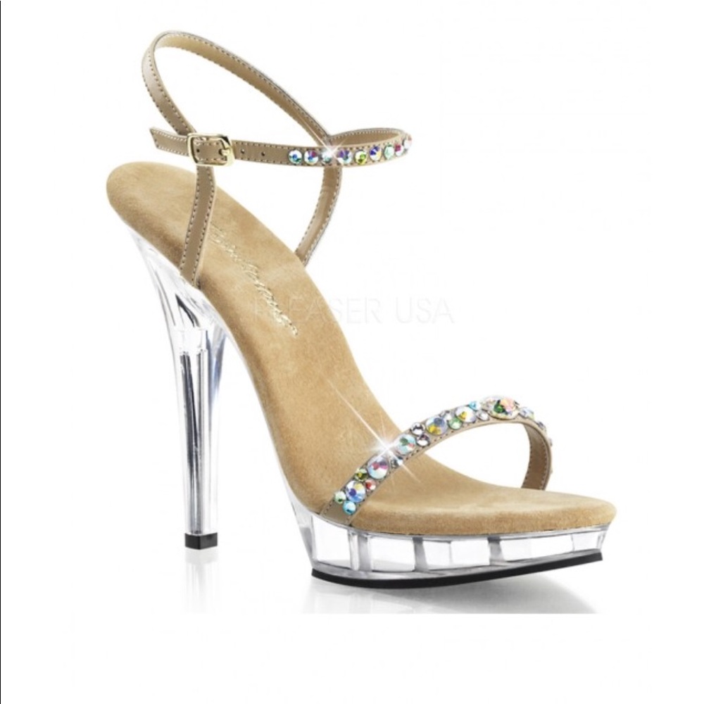 TAUPE RHINESTONE STRAPPY HIGH HEELS